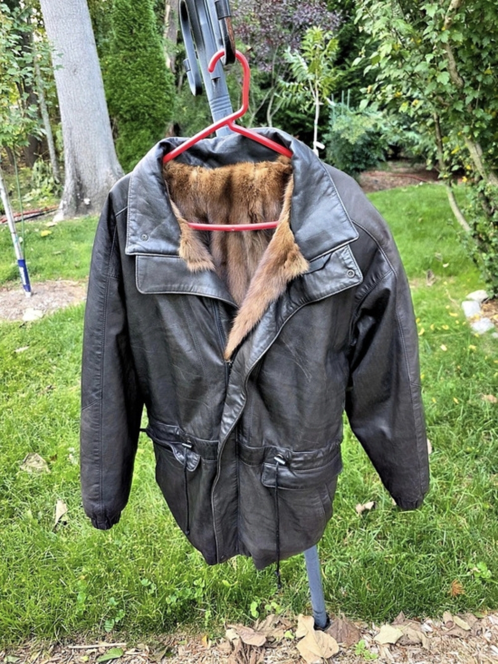 Black Leather Fur-Lined Jacket Mink Size L